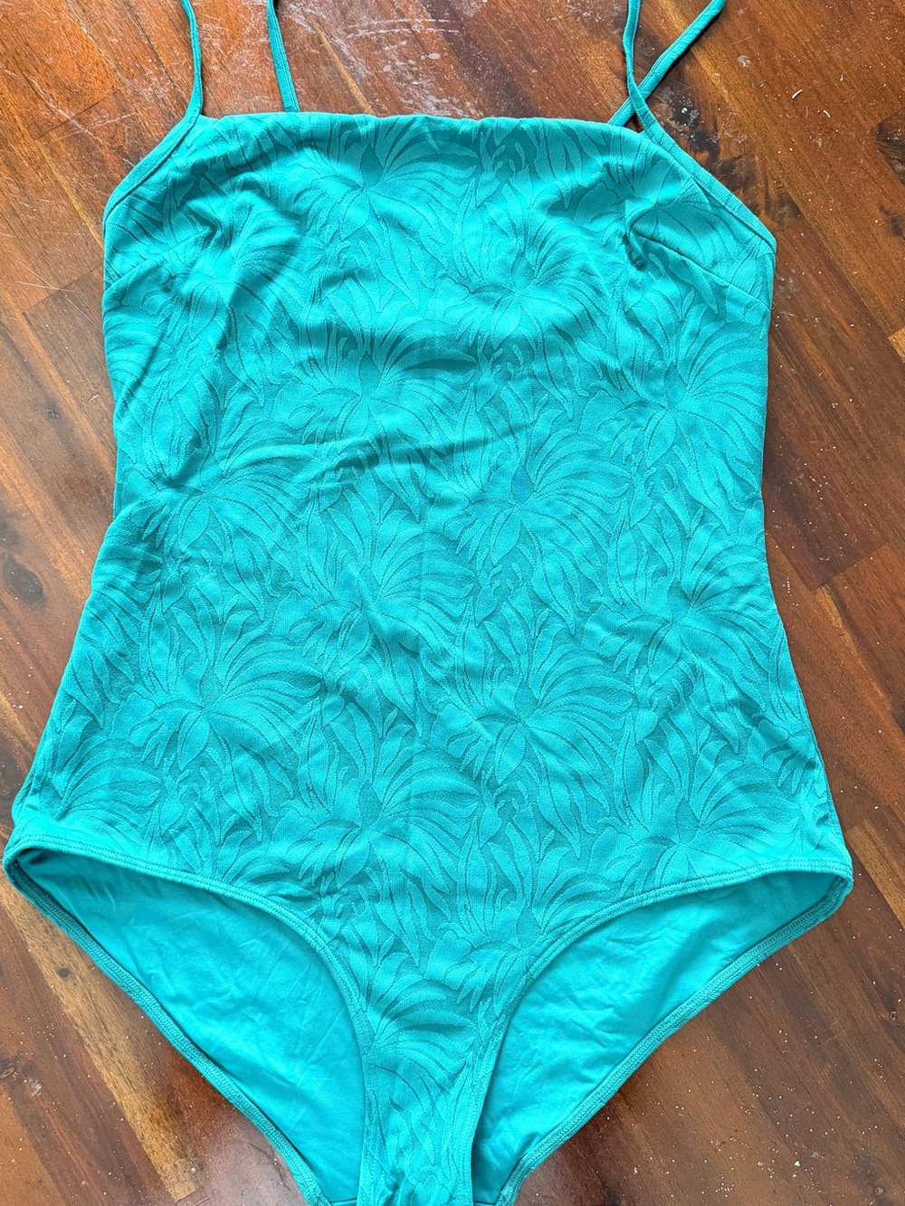 Teal Textured One-Piece Swimsuit with Thin Straps